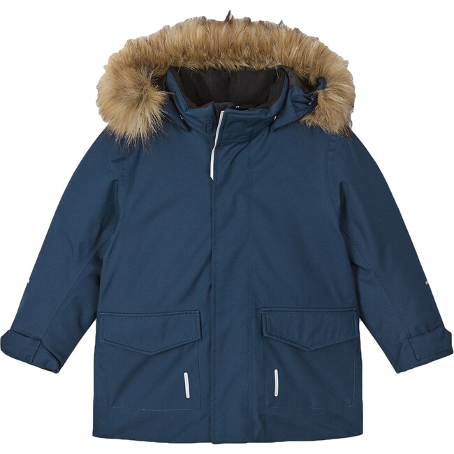 Mutka Reimatec Winter Jacket with a Faux Fur Hood, Navy
