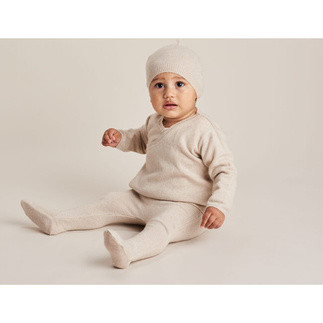 Wrap Top Leggings and Tassel Hat Set, Oatmeal Marl - Mixed Apparel Set - 2