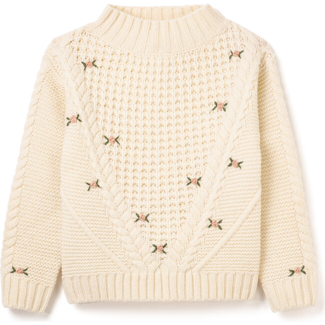 Cable Knit Applique Sweater, Ecru - Dresses - 1