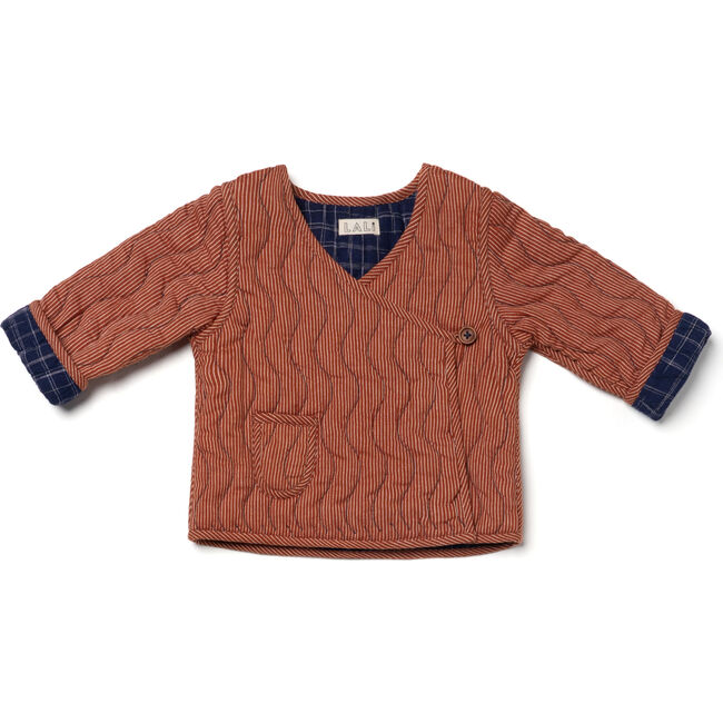 Reversible Baby Cabin Quilted Jacket, Midnight Blue Space Dye & Amber Stripes - Jackets - 2
