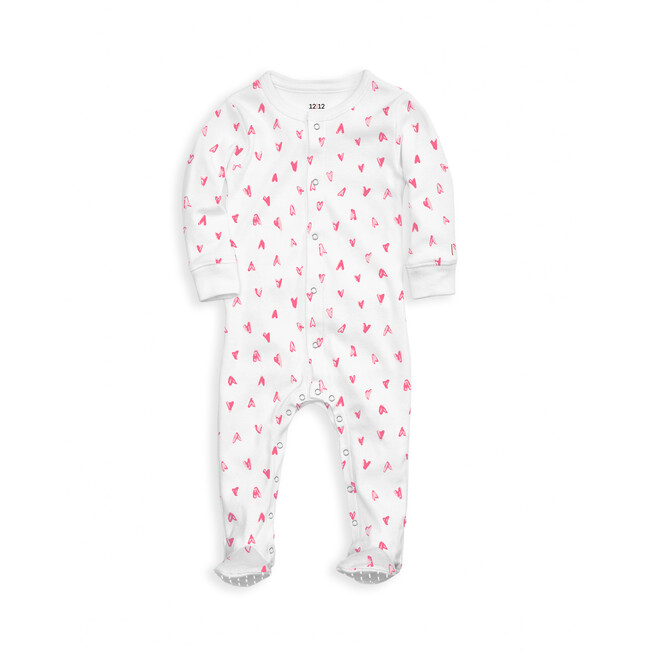 Organic Footed Pajama, Light Pink Hearts - Pajamas - 1
