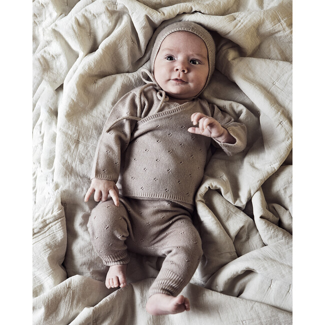 Pointelle Wrap Top, Leggings & Bonnet Set, Albaster - Mixed Apparel Set - 4