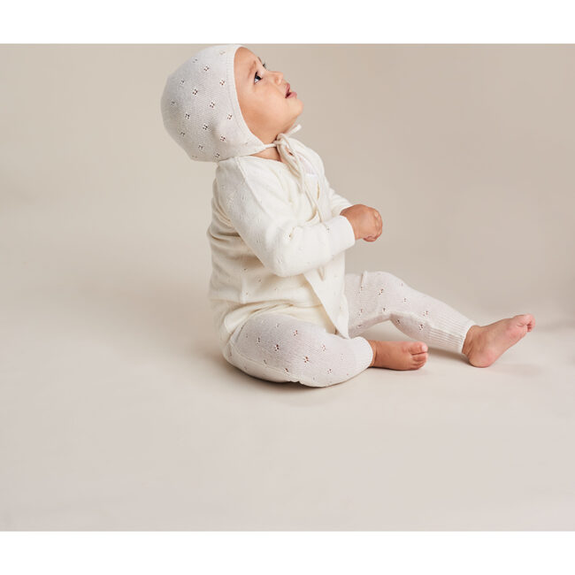 Pointelle Wrap Top, Leggings & Bonnet Set, Snow White - Mixed Apparel Set - 3