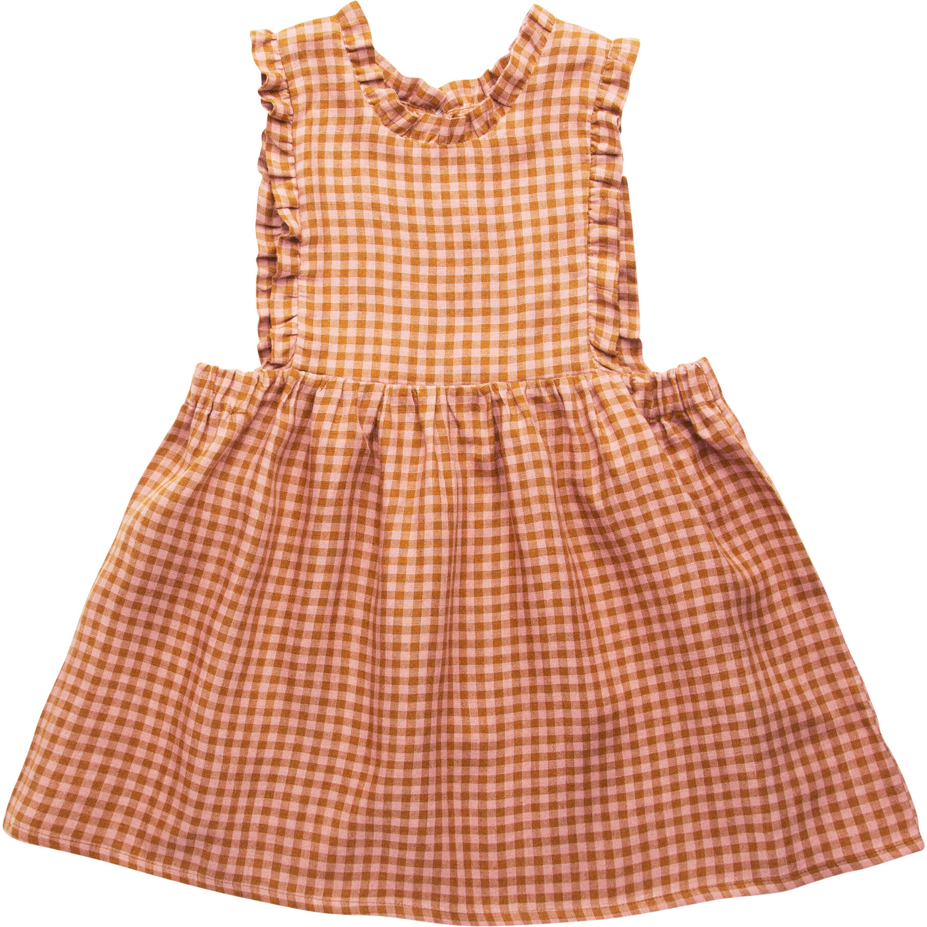 Marlow Pinafore, Rose Caramel Check Linen - Dresses - 1