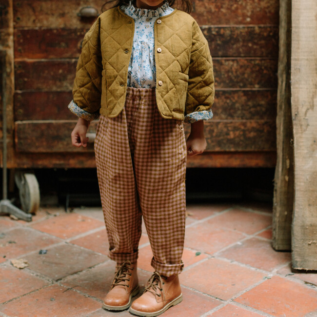 Jumping Jack Trousers, Rose Caramel Check Linen - Pants - 4