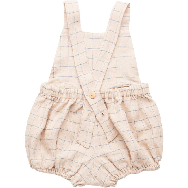 Jump Rope Romper, Oat & Cornflower Windowpane Check Linen - Rompers - 5