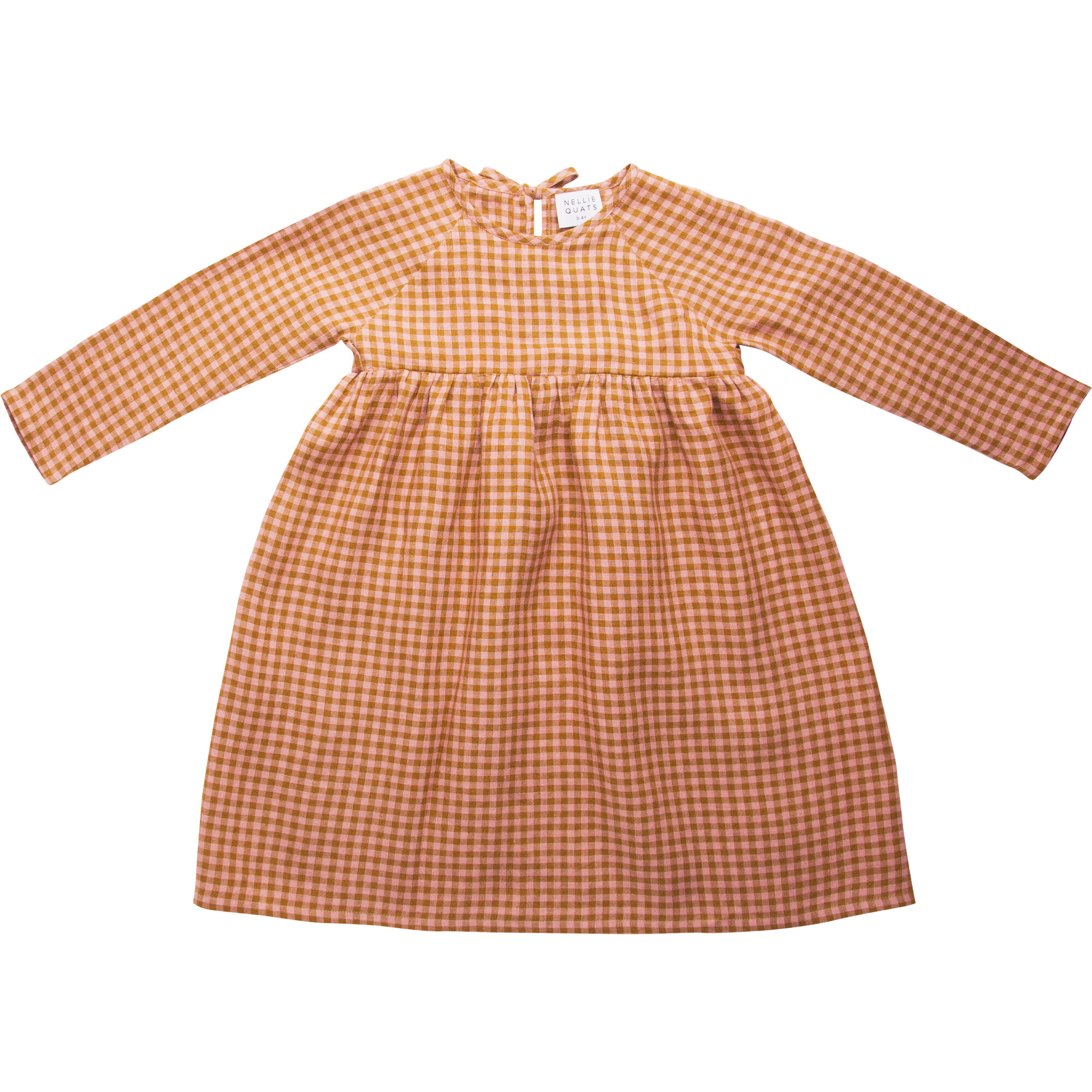 Hopscotch Dress, Rose Caramel Check Linen - Dresses - 1