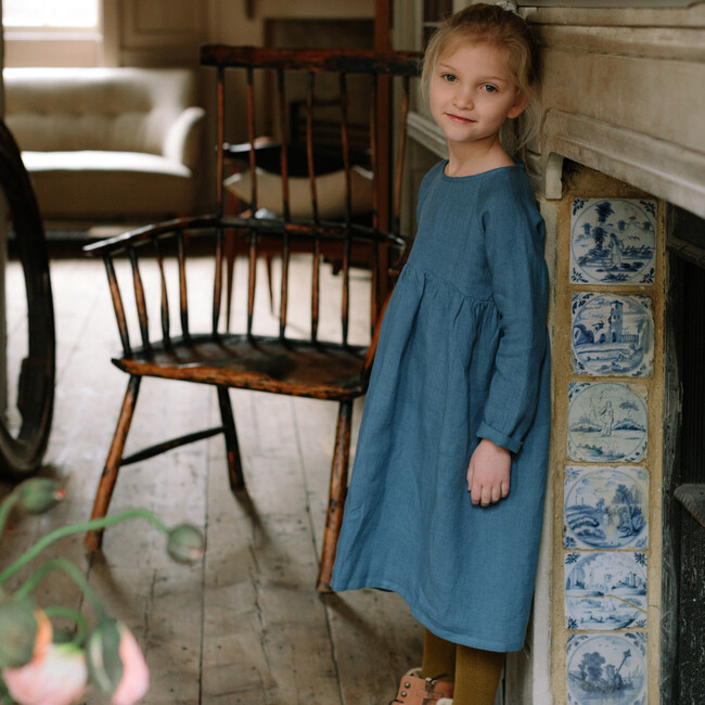 Hopscotch Dress, Cornflower Blue Linen - Dresses - 5