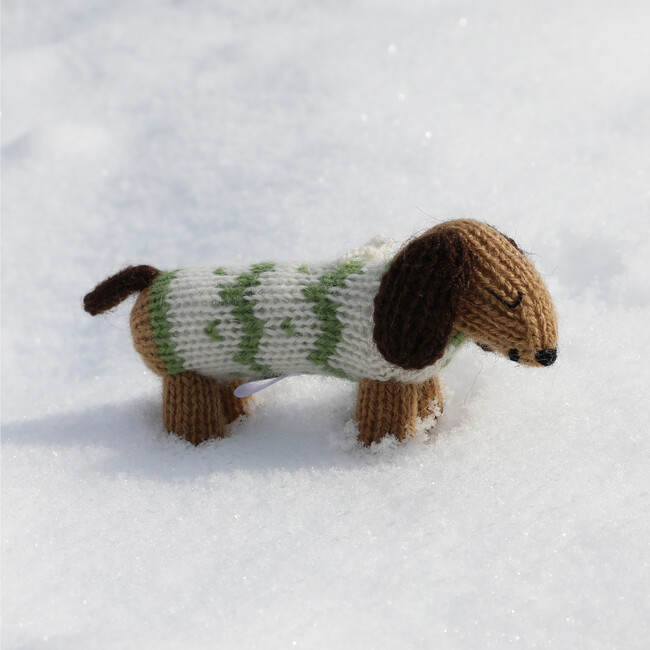 Set of 2 Holiday Sweater Dachshunds Ornaments, Brown - Ornaments - 2