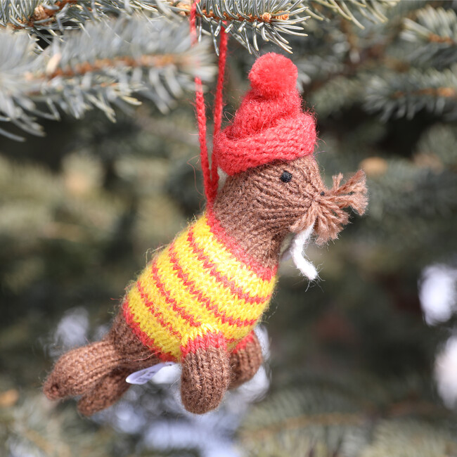 Set of 6 Winter Walrus Holiday Ornaments, Brown - Ornaments - 3