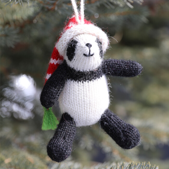 Set of 2 Holiday Panda Ornaments, White/Black - Ornaments - 3