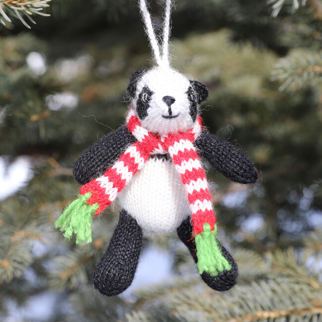 Set of 2 Holiday Panda Ornaments, White/Black - Ornaments - 4