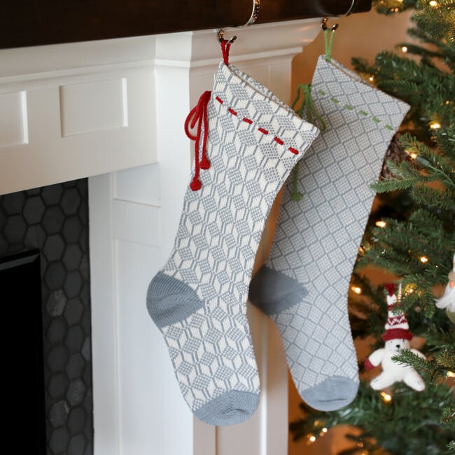 Patterned Stocking, Grey/Red - Stockings - 2