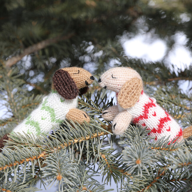 Set of 2 Holiday Sweater Dachshunds Ornaments, Brown - Ornaments - 6