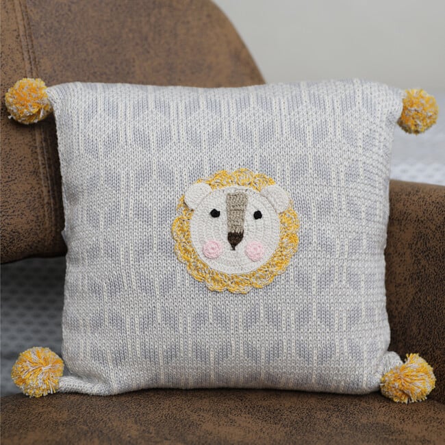 Lion Pillow, Grey/Mustard - Decorative Pillows - 3