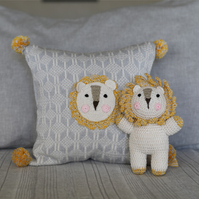 Crochet Lion Toy, White - Plush - 2