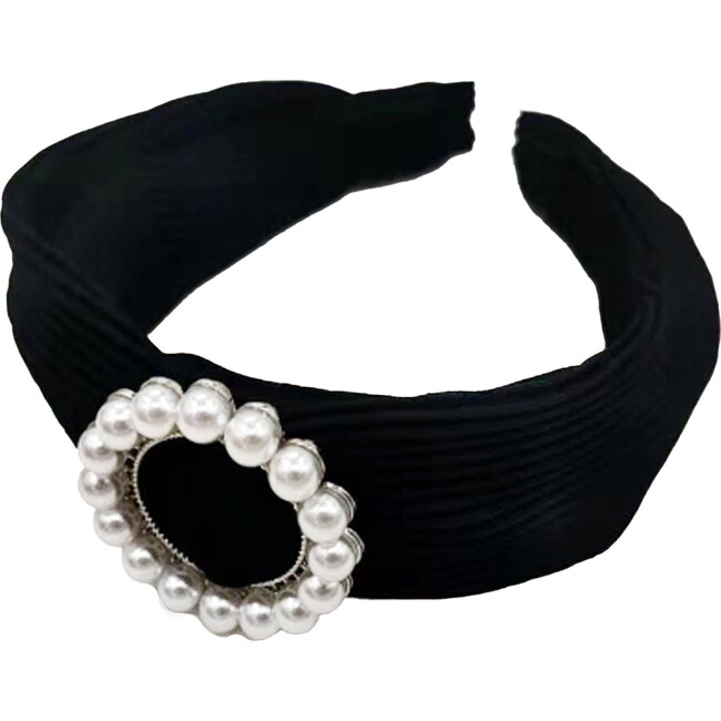 Pleated Pearl Buckle Headband, Black