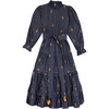 Women's Denim Ruffle Dress, Embroidered Booti - Dresses - 1 - thumbnail