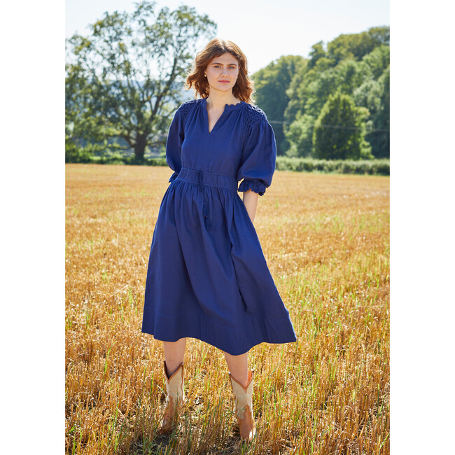 Women's Scallop Prairie Dress, Navy Blue - Dresses - 2