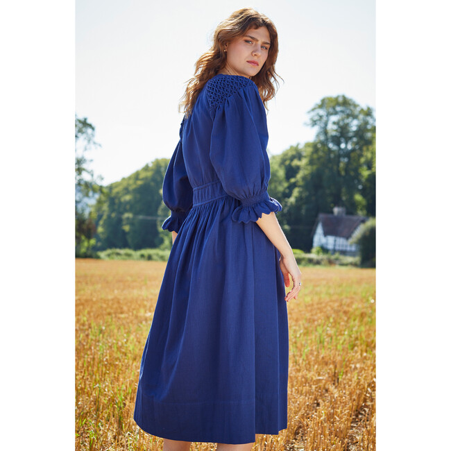 Women's Scallop Prairie Dress, Navy Blue - Dresses - 3