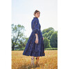 Women's Denim Ruffle Dress, Embroidered Booti - Dresses - 3