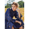 Women's Denim Ruffle Dress, Embroidered Booti - Dresses - 4