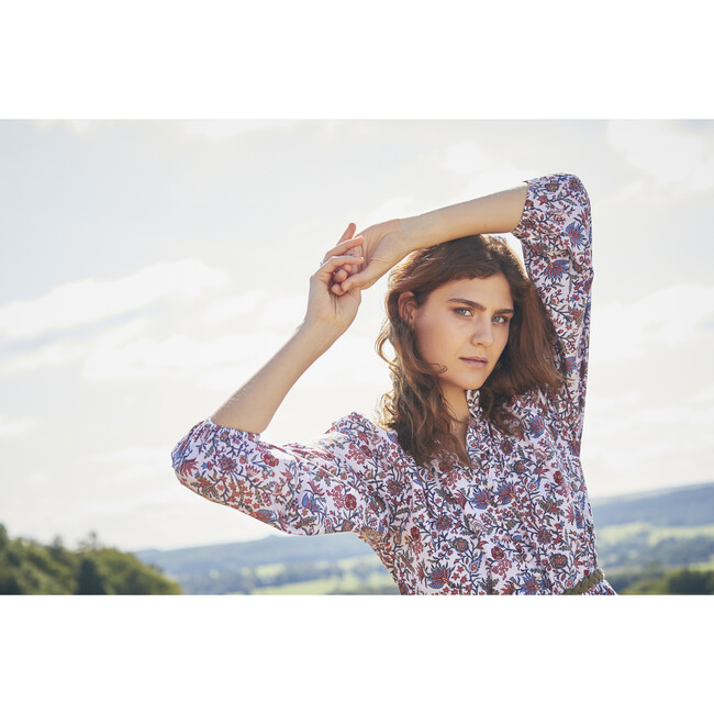 Women's Autumn Nehru Collar Dress, Autumn Florals - Dresses - 6