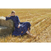 Women's Denim Ruffle Dress, Embroidered Booti - Dresses - 6