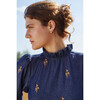 Women's Denim Ruffle Dress, Embroidered Booti - Dresses - 7