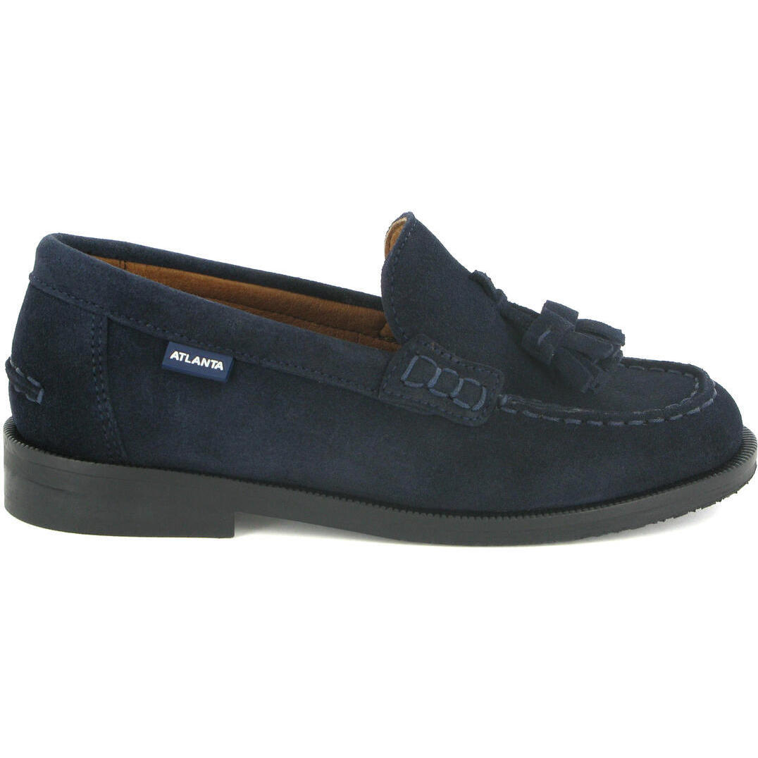 College Shoe with Tassel in Suede, Dark Blue - Loafers - 1