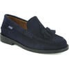 College Shoe with Tassel in Suede, Dark Blue - Loafers - 2