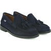 College Shoe with Tassel in Suede, Dark Blue - Loafers - 3