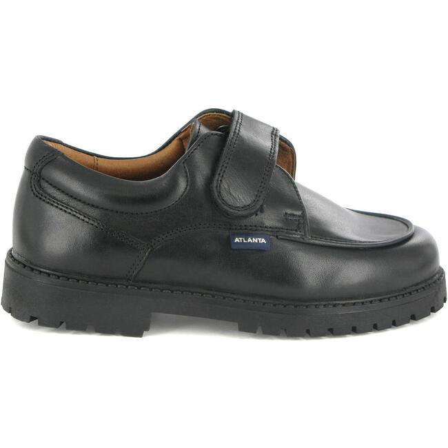 College Shoe with Velcro in Smooth Leather, Black