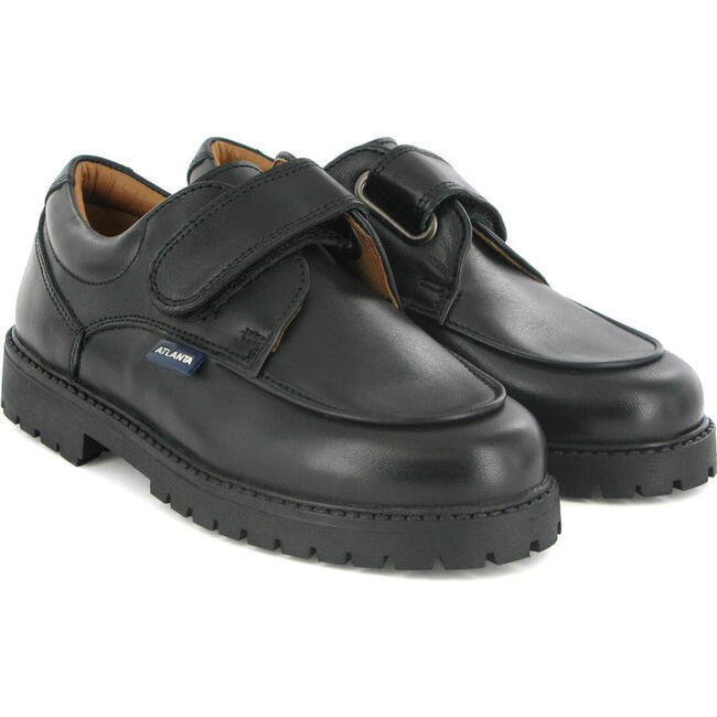 College Shoe with Velcro in Smooth Leather, Black - Loafers - 3