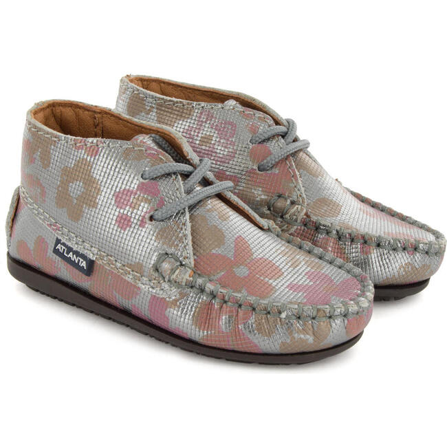 Moccasin Boot in Printed Leather, Grey - Boots - 3