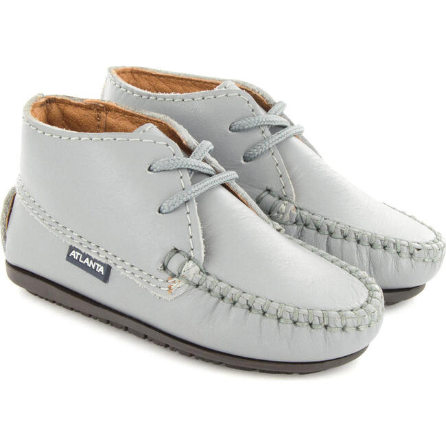 Moccasin Boot in Smooth Leather, Stone Grey - Boots - 3