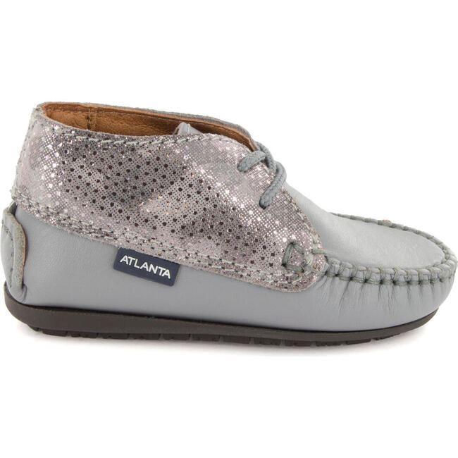 Moccasin Boot in Printed Leather, Stone Grey