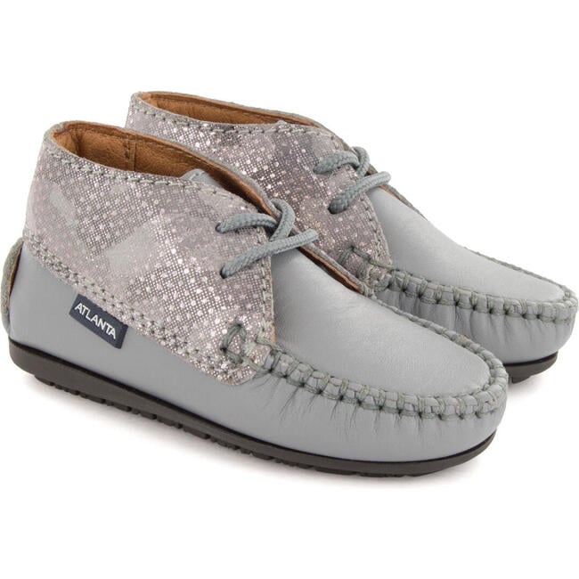 Moccasin Boot in Printed Leather, Stone Grey - Boots - 3