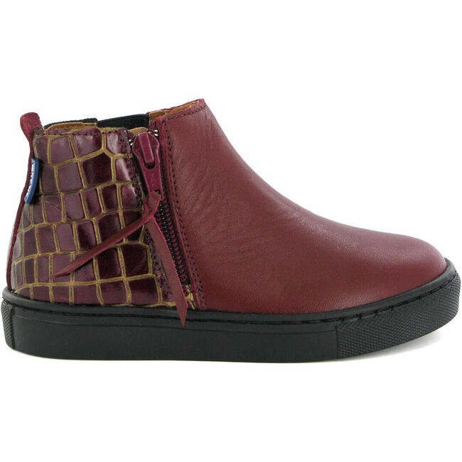Sneaker Boot in Croco-effect Leather, Burgundy