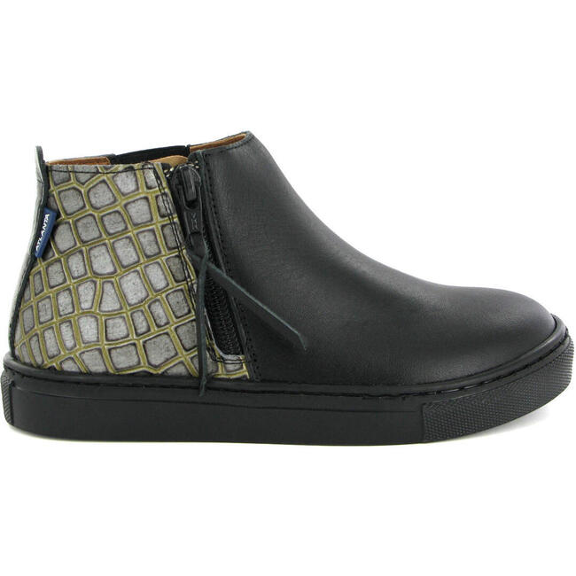 Sneaker Boot in Croco-effect Leather, Black