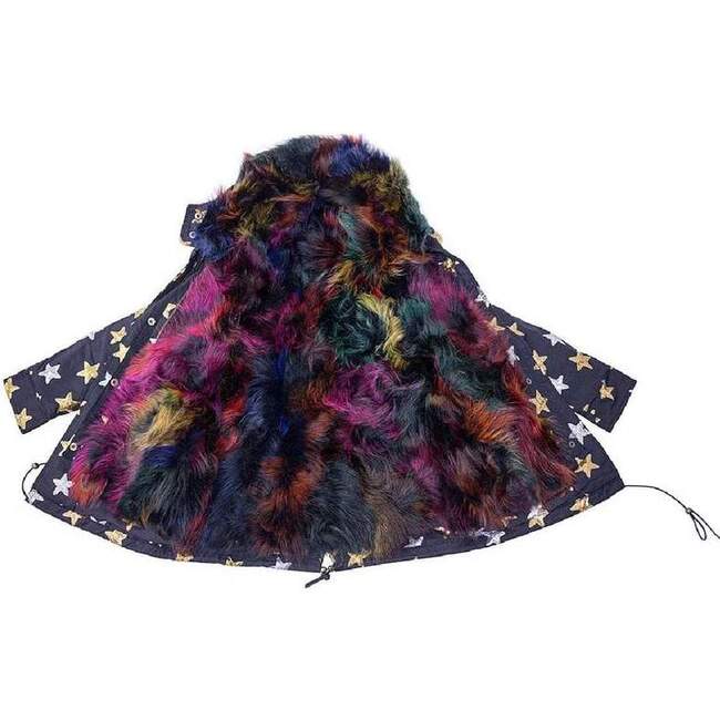 Sequin Star Faux Fur Parka, Black - Parkas - 2