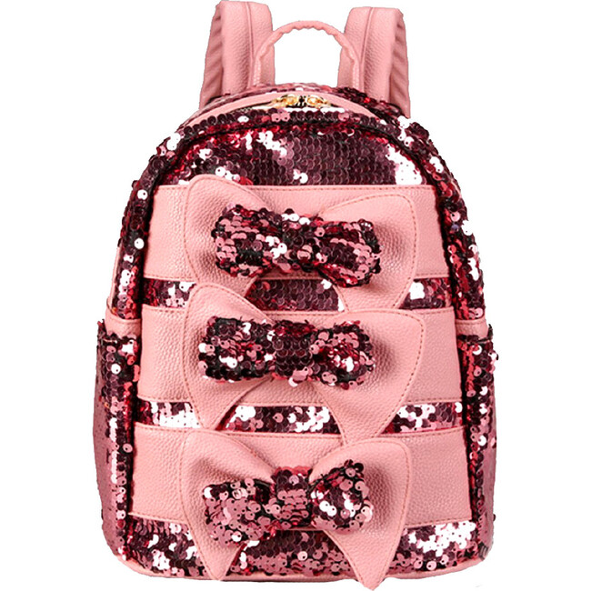 Triple Bow Sequin Backpack, Pink - Bags - 1