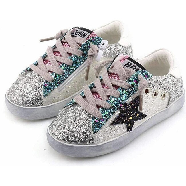 Star Girl Glitter Sneakers, White - Sneakers - 1
