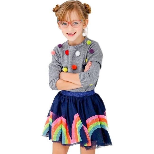 Rainbow Sequin Tutu, Navy - Skirts - 2