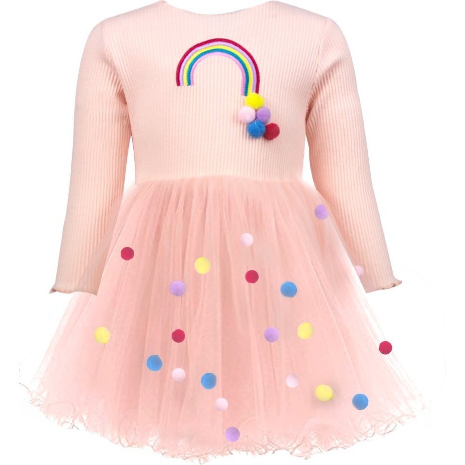Rainbow & Pom Pom Dress - Lola + The Boys Dresses | Maisonette