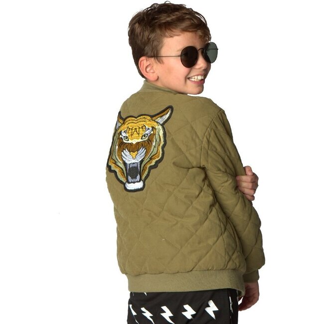 Quilted Army Tiger Bomber, Green - Jackets - 3