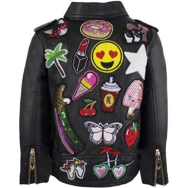 Patches Vegan Leather Jacket, Black - Lola + The Boys Outerwear ...