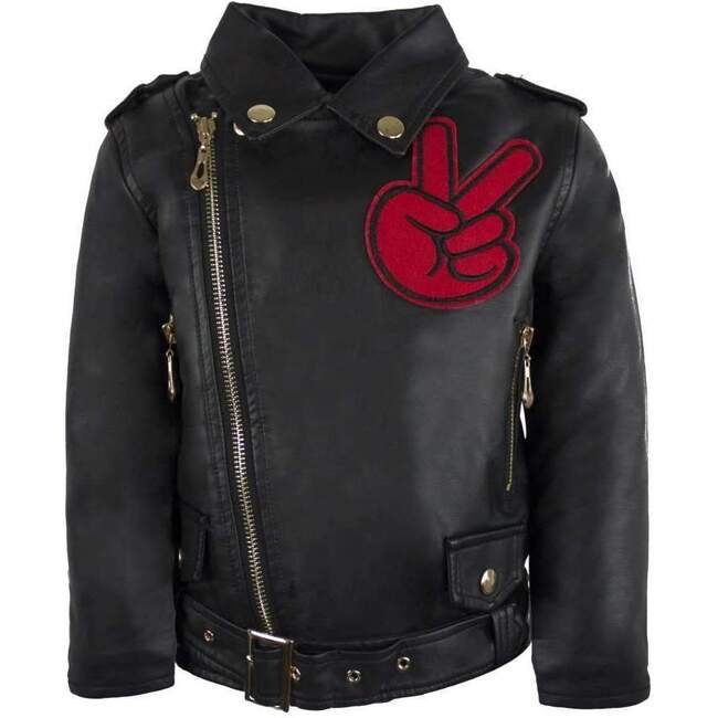 Patches Vegan Leather Jacket, Black