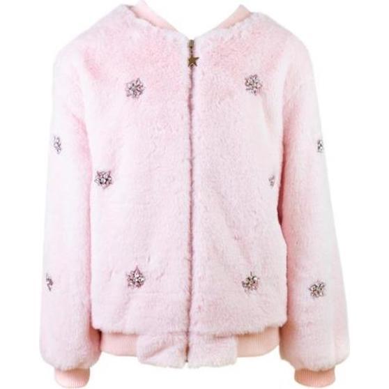 Ice Princess Crystal Faux Fur Bomber, Pink - Jackets - 1