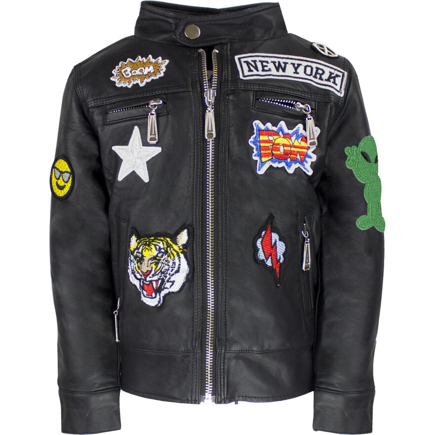 Boy All About the Patch Vegan Leather Jacket, Black - Jackets - 1